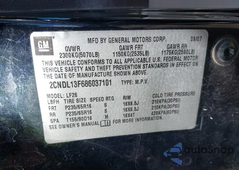 2008 Chevrolet Equinox Ls z USA, uszkodzony, nr VIN 2CNDL13F686037101